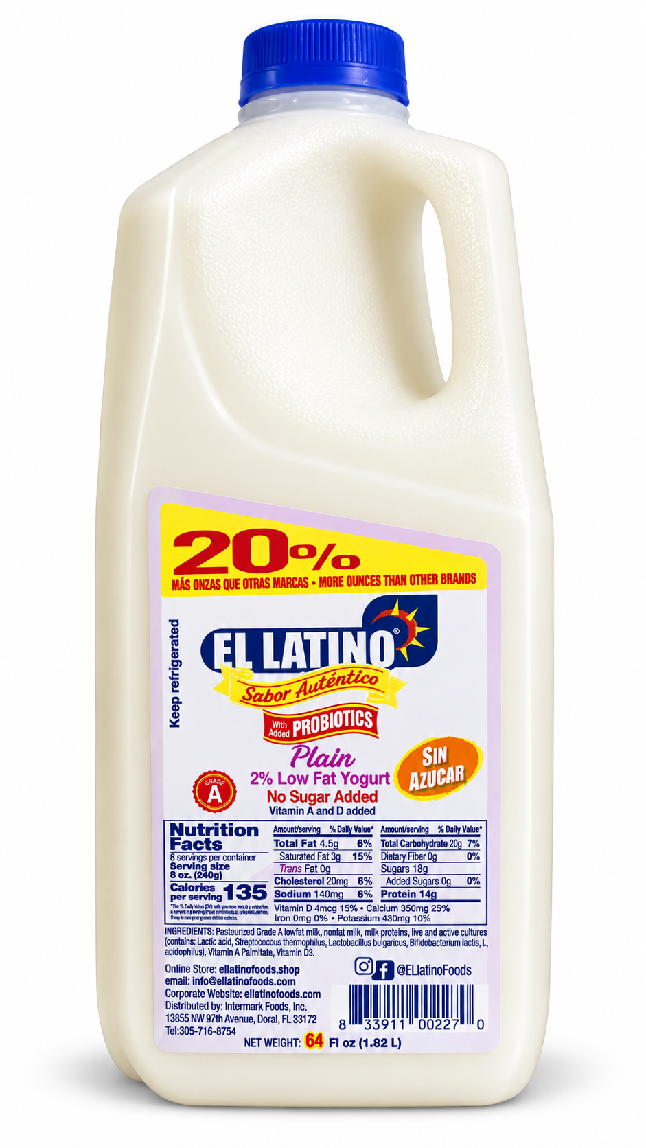 YOGURT NATURAL SIN AZÚCAR / 64 OZ / EL LATINO